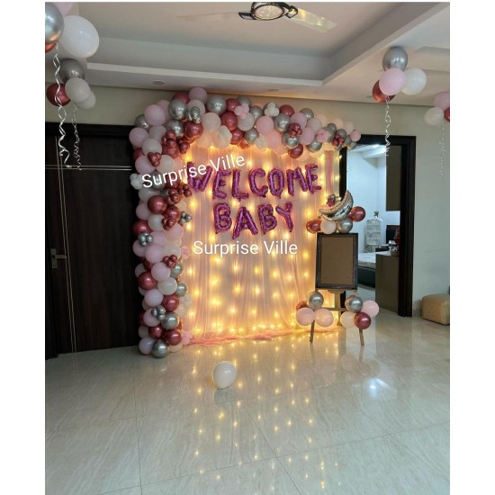 Welcome Baby Backdrop With Curtain Welcome Baby Backdrop With Curtain